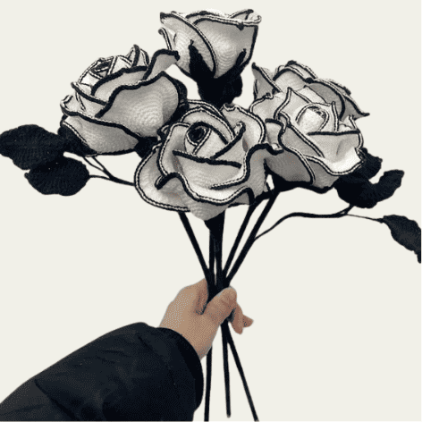 Gothic white crochet rose bouquet - handmade edgy flower arrangement