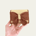 Crochet bow wallet and mini coin purse - handmade knit clutch