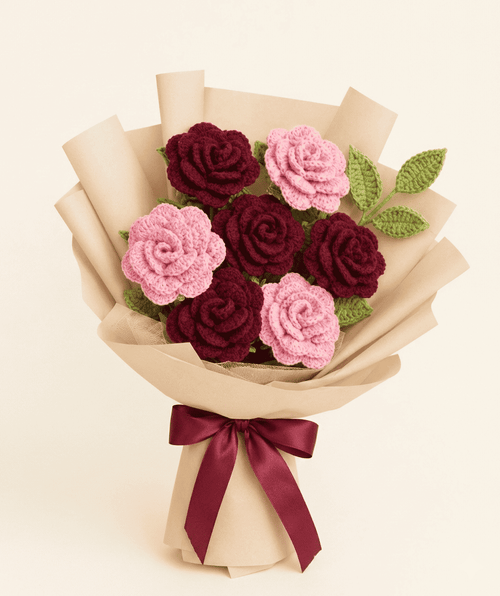 Elegant rose crochet bouquet - handmade yarn flower arrangement gift