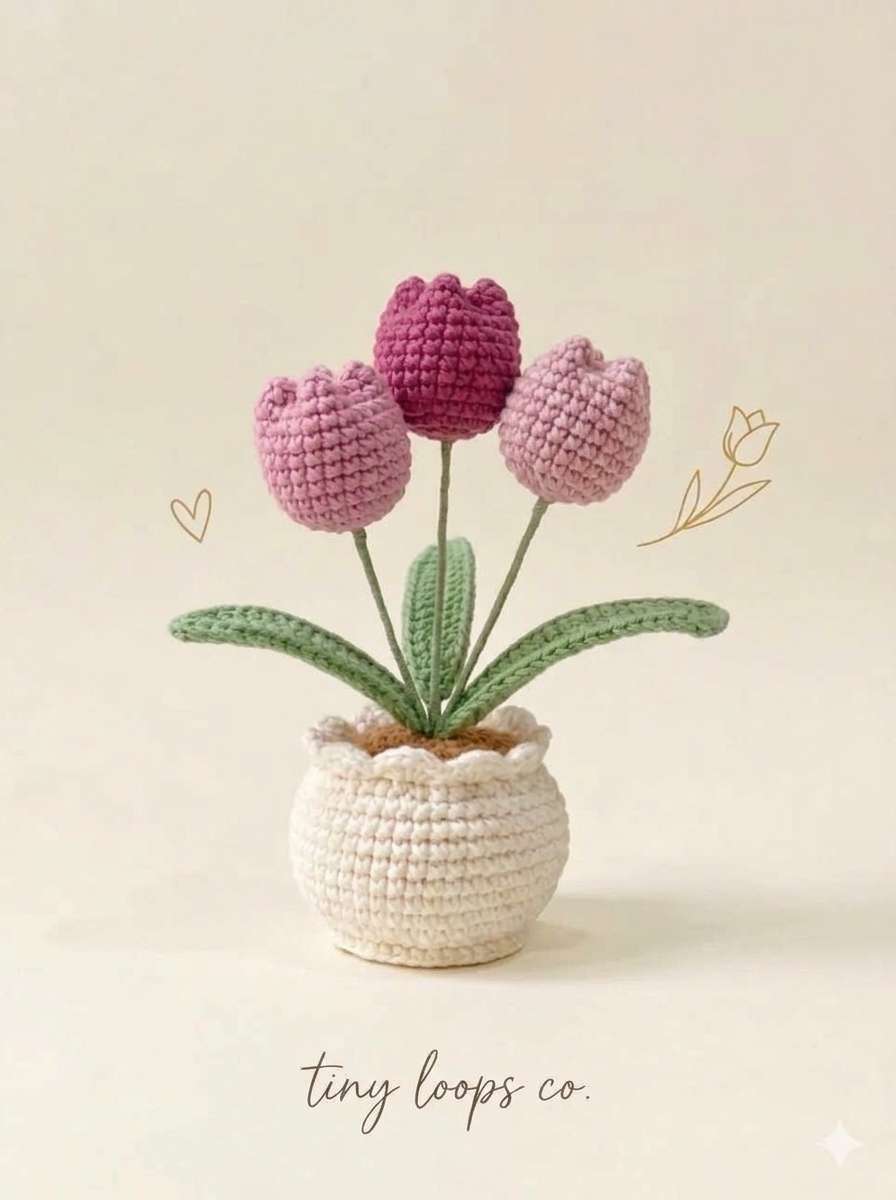 Crochet Tulip Plant | Handmade Potted Tulips