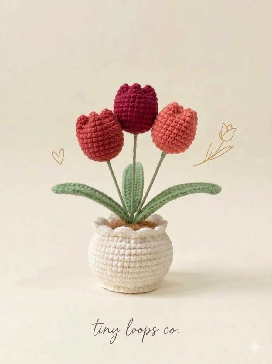 Crochet Tulip Plant | Handmade Potted Tulips
