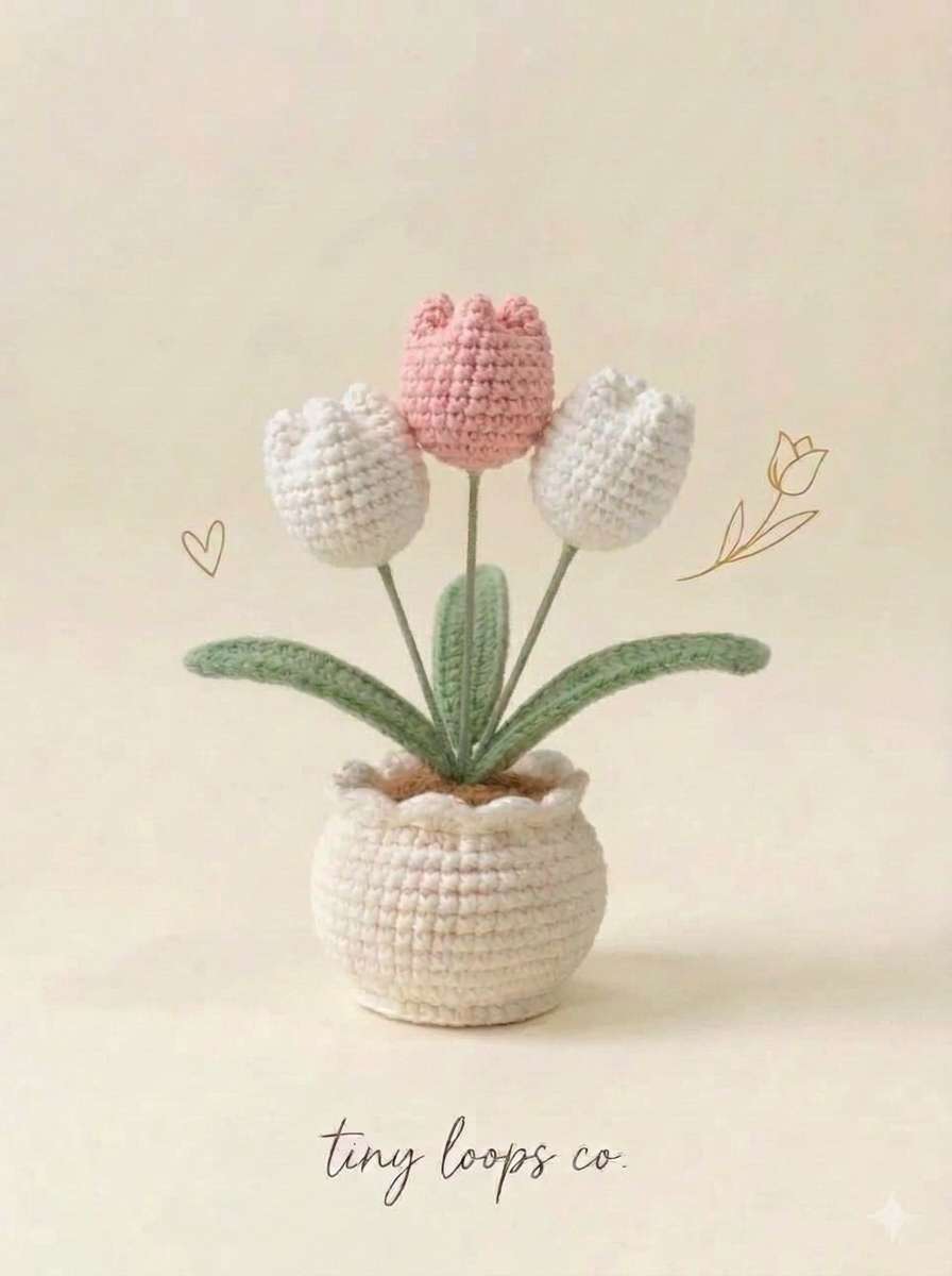 Crochet Tulip Plant | Handmade Potted Tulips